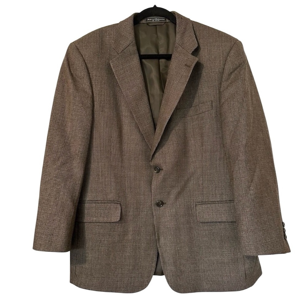Bert Pulitzer Plaid Wool Blend Blazer Brown Two Button Mens 42
